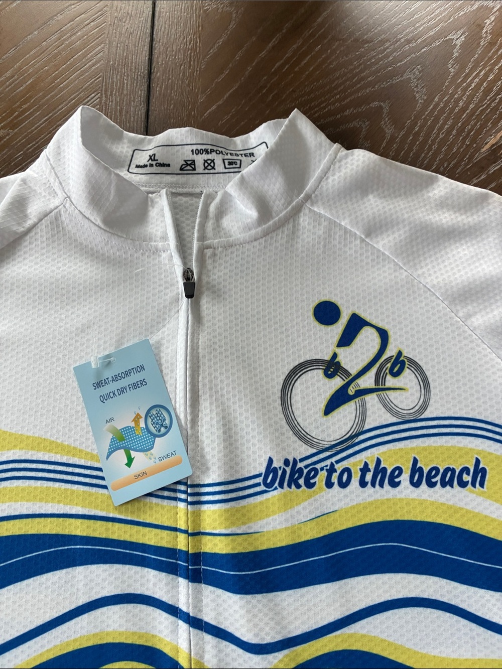 Bike to the Beach Cycling Jersey - White, Blue & Yellow